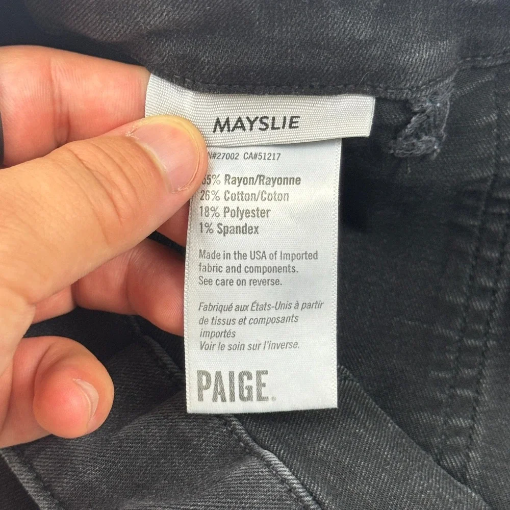 Paige Mayslie Jeans Womens 34 Black Denim‎ Mid Rise Rayon Stretch Ankle Zip